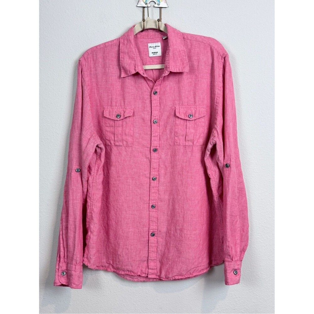 Baird McNutt Red Button-Down Linen Murano Camp Shirt XL
